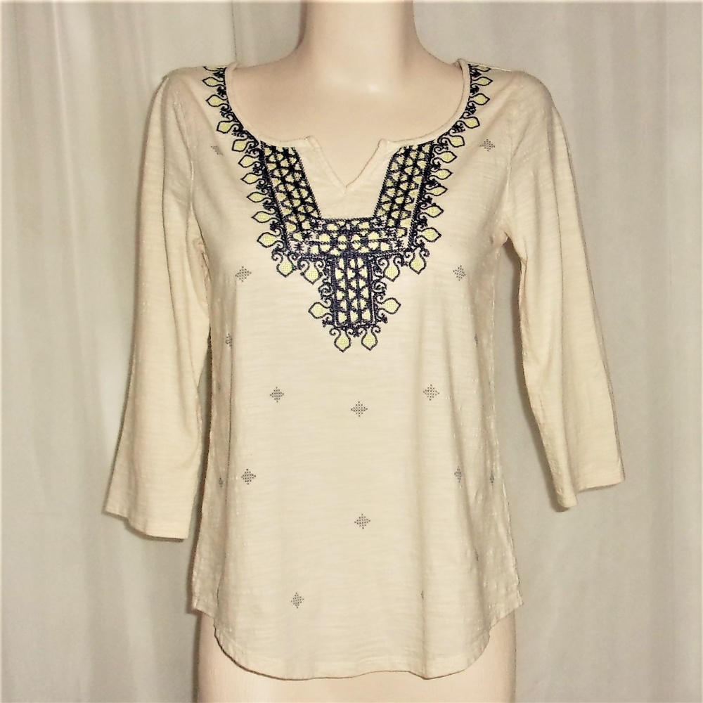 Lucky Brand Cotton Embroidered Boho Top Blouse